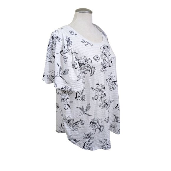 Jane Delancey Womens Top Plus 1X Black White Floral Ruffle Short Sleeve Cotton - Picture 2 of 7